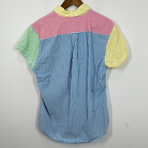 Lands' End Men's Medium Camp Shirt Colorblock Seersucker Summer Vibrant Beach - Picture 2 of 6